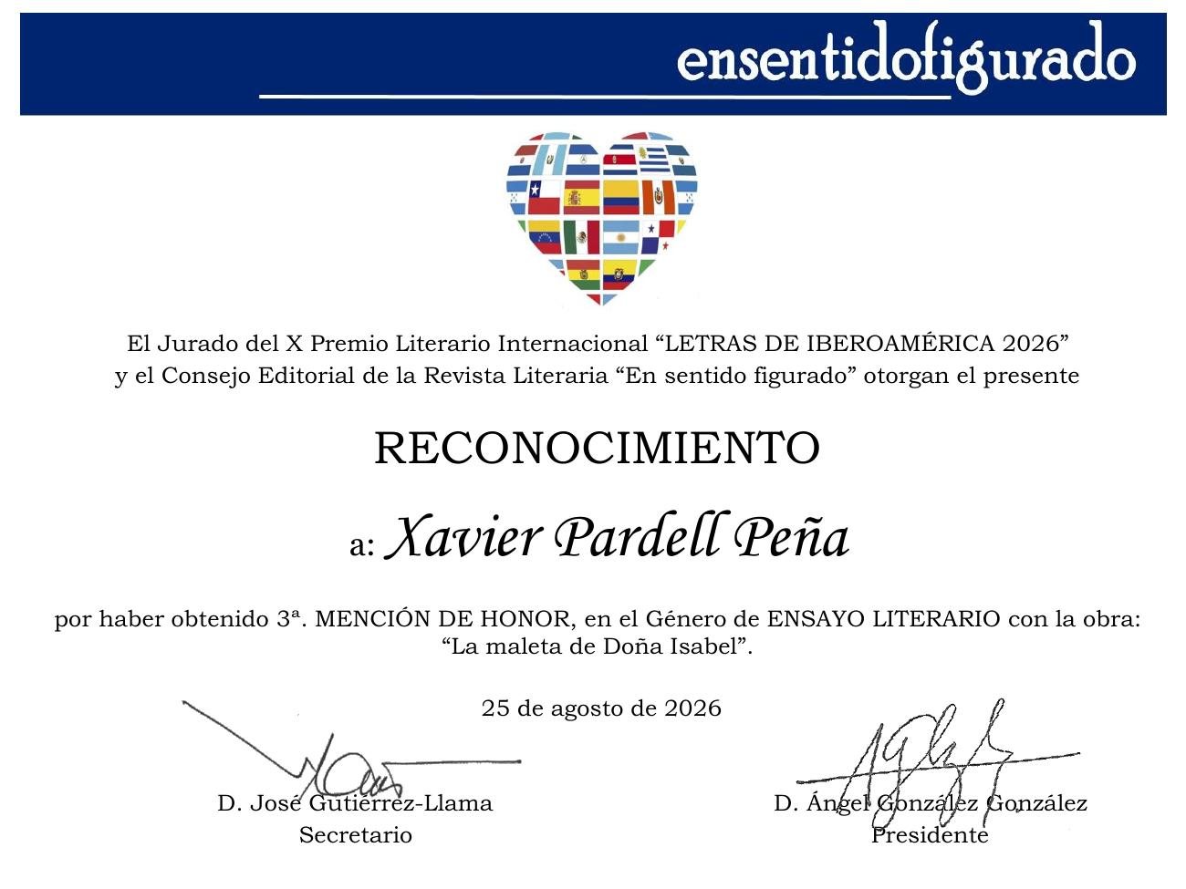 Diploma o acta: «La maleta de Doña Isabel»