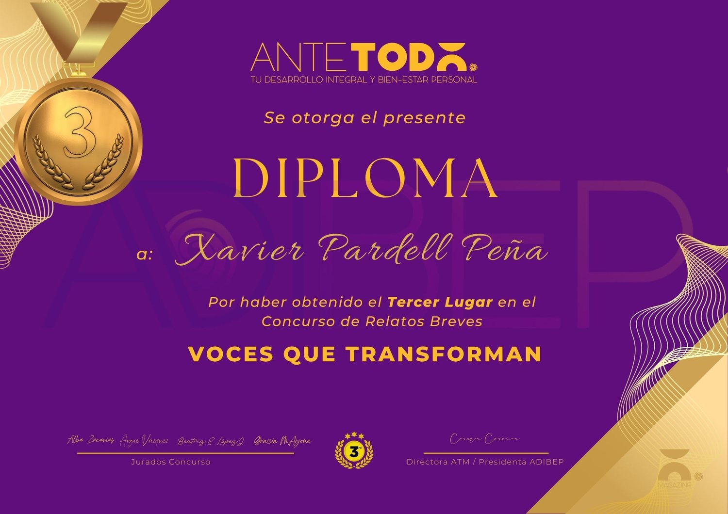 Diploma o acta: Concurso de Relatos Breves «Voces que transforman»